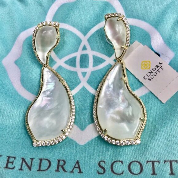 New 14K Gold Mother-of-Pearl CZ Teddi XL Earrings - Picture 6 of 7